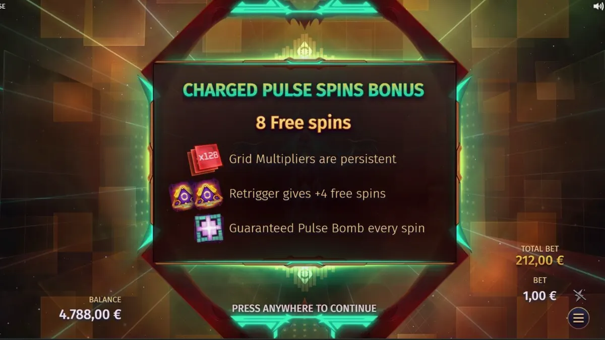 Tampilan visual futuristik dari slot Phantom Pulse dengan grid cluster pays